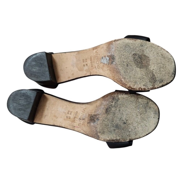 VINCE Raine Black Leather Ankle Strap City Sandals Open Toe Heels Lizard… - Picture 12 of 14